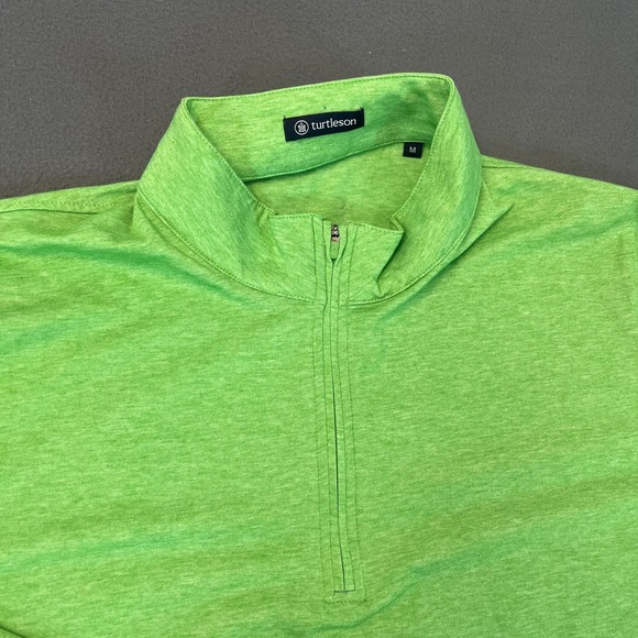 Turtleson Mens Med 1/4 Zip Pullover Green Golf Logo Stretch Mock Neck Drirelease - Picture 2 of 7